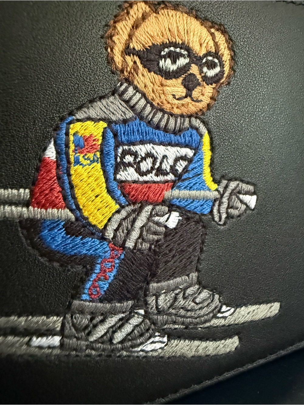 Polo Ralph Lauren Embroidered Ski Bear Leather Card Holder Black NWT OS - Picture 3 of 17
